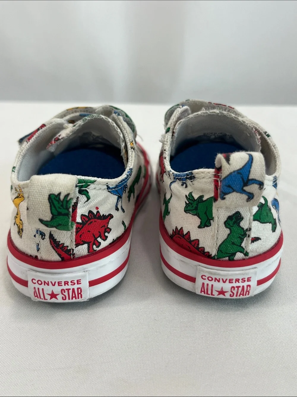 Converse Dino Print Sneakers Infant Size 7 - Straps White Red Green Blue Yellow